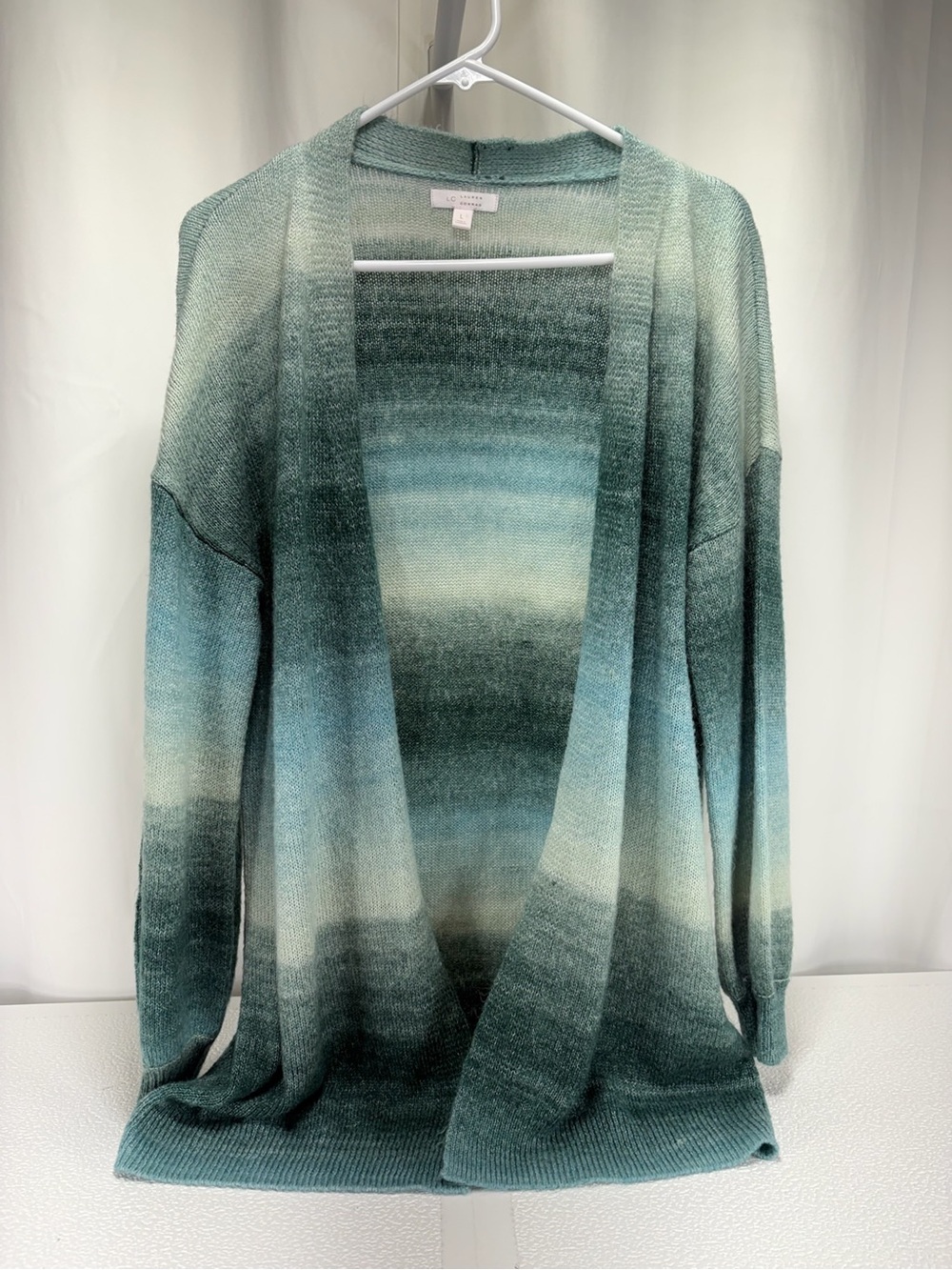 LC Lauren Conrad Teal Seafoam Ombre Open-Front Cardigan 4663